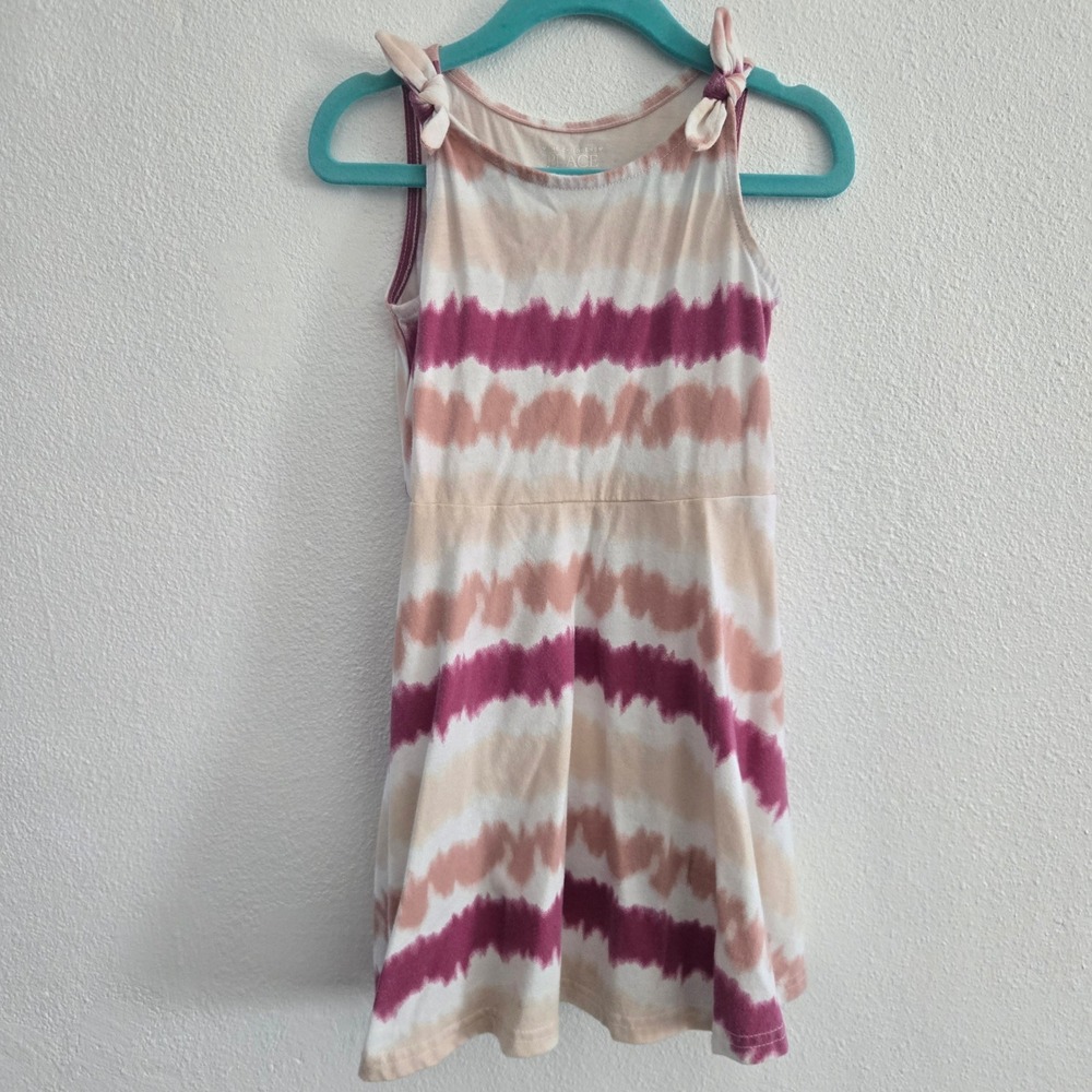 The Childrens Place Girls Pink Peach Tie Dye Sleeveless Shoulder Tie Dress‎ 4T